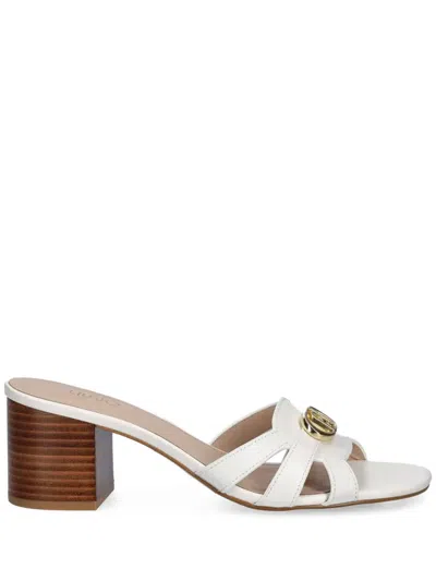 Liu •jo Liu Jo Sofi Leather Sandals 01 With Leaf And Largo Heel 6 Cm In White