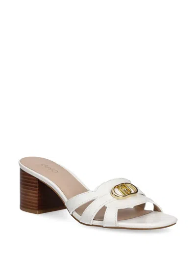 Liu •jo Liu Jo Sofi Leather Sandals 01 With Leaf And Largo Heel 6 Cm In White