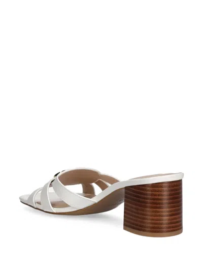 Liu •jo Liu Jo Sofi Leather Sandals 01 With Leaf And Largo Heel 6 Cm In White