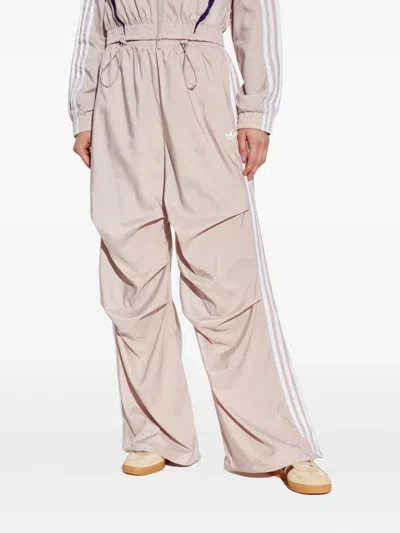Adidas Originals Three-stripe Gathered Trousers In Neutral