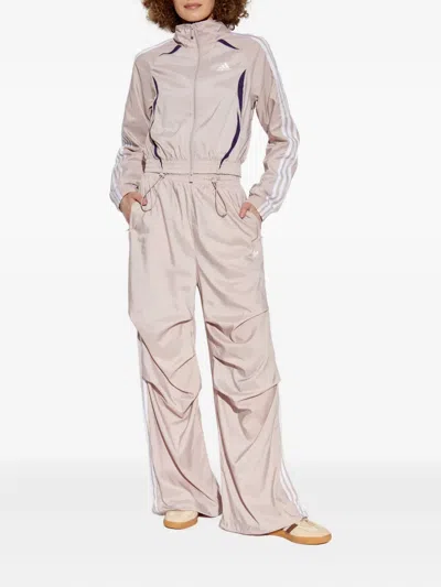 Adidas Originals Three-stripe Gathered Trousers In Neutral