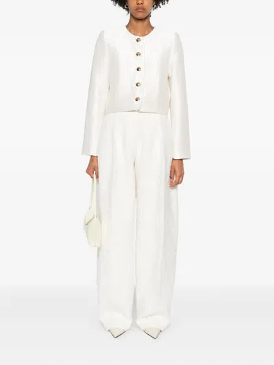 Brandon Maxwell Single-breasted Silk Jacket In Neutral