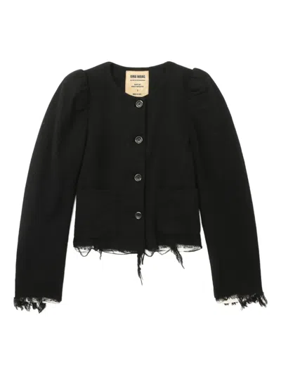 Uma Wang Distressed Frayed Hem Jacket With Front Pockets In Black
