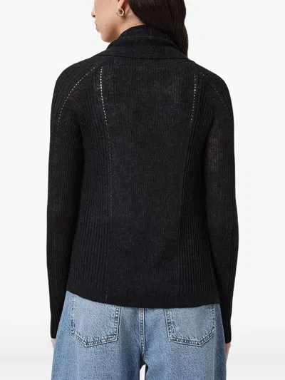 Allsaints Harper High Low Open Front Cardigan In Black
