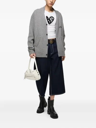 Acne Studios Relaxed-fit V-neck Cardigan With Button-down Front And Embroidered Detailing In Gray