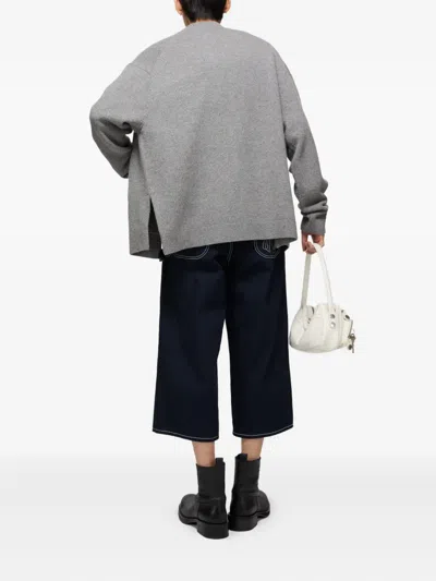 Acne Studios Relaxed-fit V-neck Cardigan With Button-down Front And Embroidered Detailing In Gray