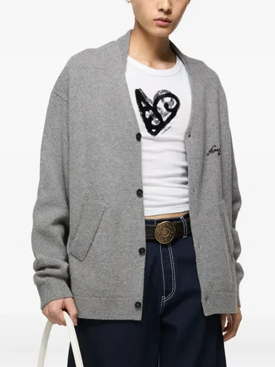 Acne Studios Relaxed-fit V-neck Cardigan With Button-down Front And Embroidered Detailing In Gray