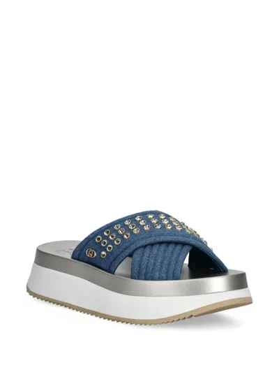 Liu •jo Stud-embellished Slides In Blue