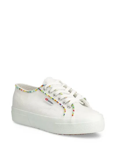 Superga 2740 White Multi Color Beaded Canvas Platform Sneakers In White