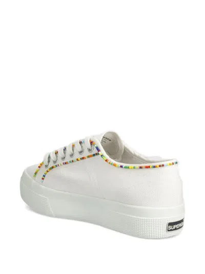 Superga 2740 White Multi Color Beaded Canvas Platform Sneakers In White
