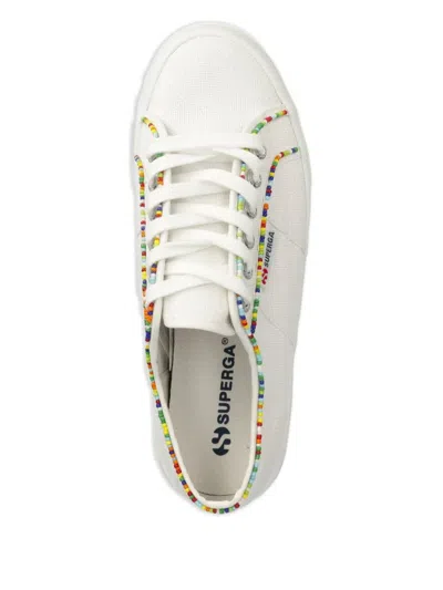 Superga 2740 White Multi Color Beaded Canvas Platform Sneakers In White