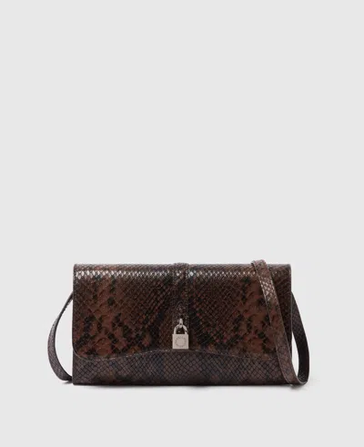 Stella Mccartney Womens Espresso Ryder Flap Snakeskin-embossed Vegan-leather Cross-body Bag In Brown