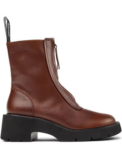 Camper 54mm Milah Zip-front Platform Boots In Brown