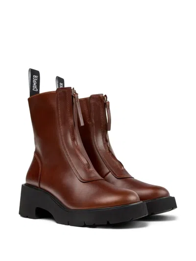 Camper 54mm Milah Zip-front Platform Boots In Brown