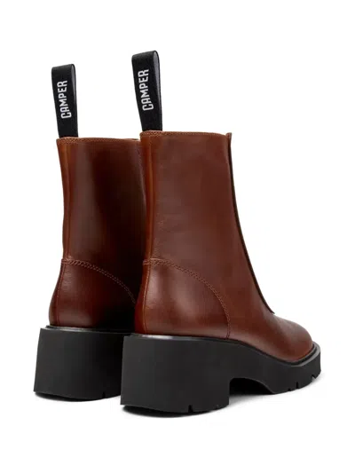 Camper 54mm Milah Zip-front Platform Boots In Brown