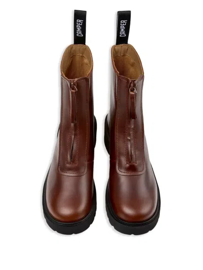 Camper 54mm Milah Zip-front Platform Boots In Brown