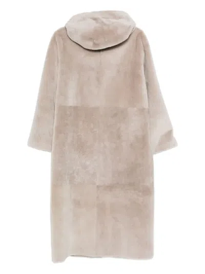 Simonetta Ravizza Hooded Shearling Coat In Neutral