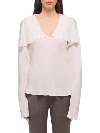 Helmut Lang Silk V-neck Shirt In White
