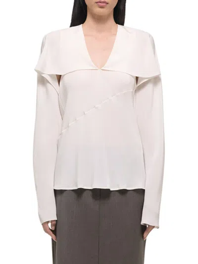 Helmut Lang Silk V-neck Shirt In White