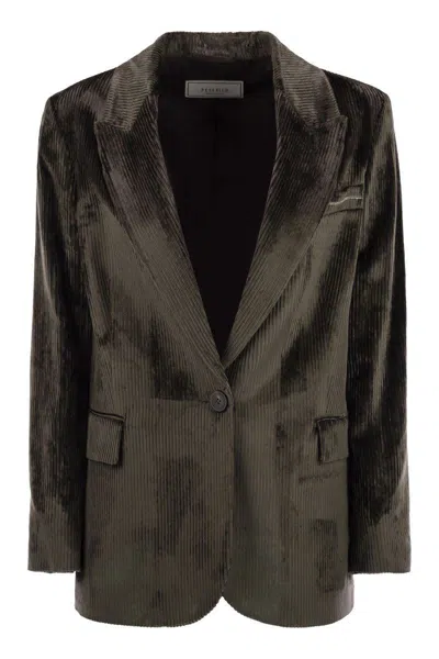 Peserico Velvet Blazer With Thousand Stripes In Black