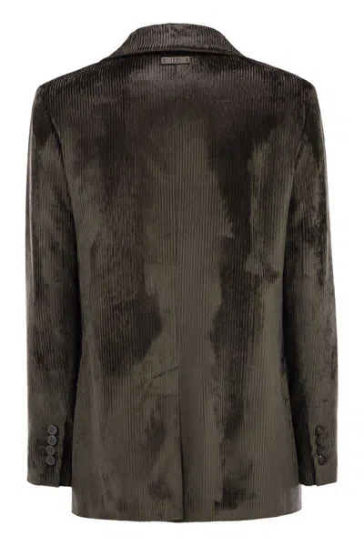 Peserico Velvet Blazer With Thousand Stripes In Black