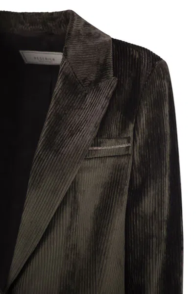 Peserico Velvet Blazer With Thousand Stripes In Black