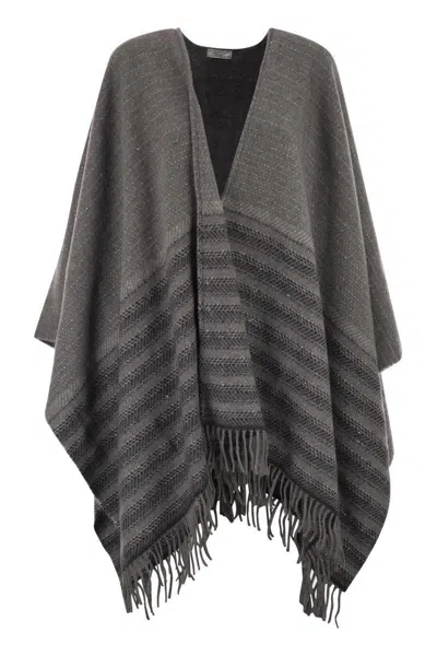 Peserico Virgin Wool And Cashmere Cape In Gray
