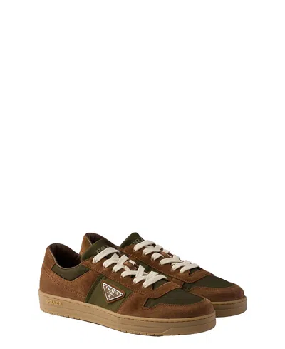 Prada Downtown Re-nylon And Suede Sneakers In Brown