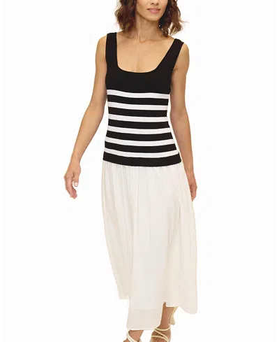 Central Park West Sienna Squareneck Twofer Midi Dress In Multi