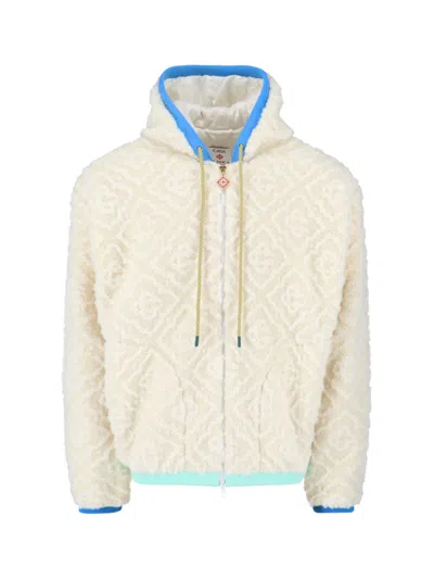 Casablanca Men Beige Jacket With All-over Monogram And Fixed Hood In Fabric Man In White