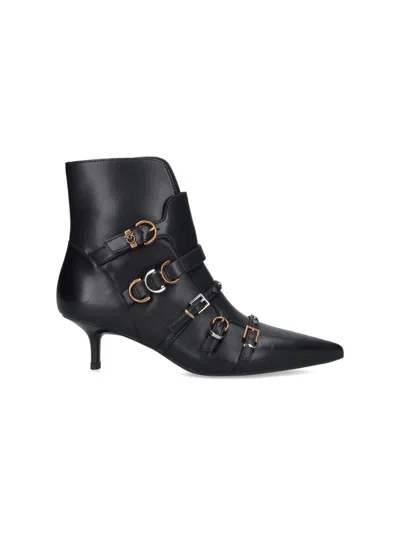 Pinko Buckle-detail Pointed-toe Boots In Black