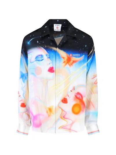 Casablanca Mens Galactic Connection Cuban-collar Graphic-pattern Silk Shirt In Multi