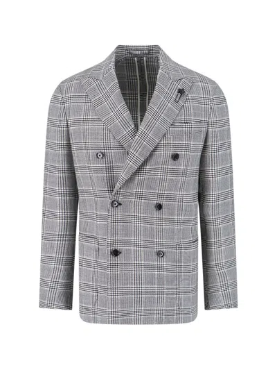 Lardini Double-breasted Check Pattern Blazer Jacket In Gray