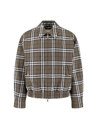 Burberry Plaid Jacket With Point Collar And Pockets In Green