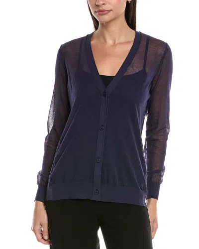 Lafayette 148 New York V-neck Button Front Wool-blend Cardigan In Blue
