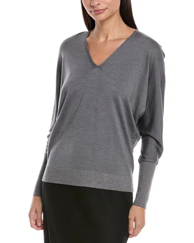 Lafayette 148 New York V-neck Dolman Wool & Silk-blend Sweater In Gray