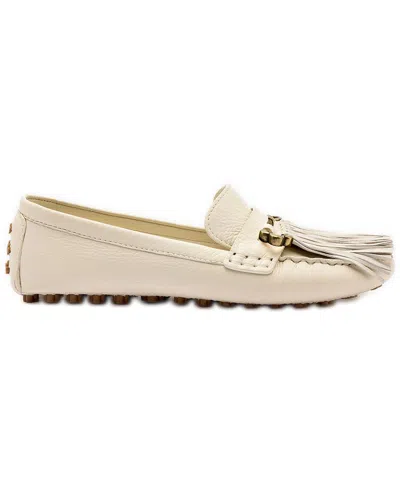 Larroude Joy Leather Moccasin Ivory White In White