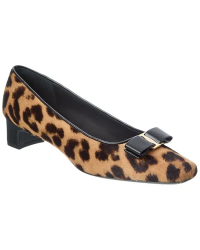 Ferragamo Rirri Bow-detailed Leather-trimmed Leopard-print Calf Hair Pumps In Animal Print