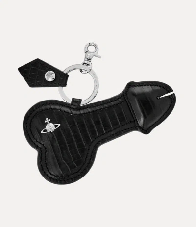 Vivienne Westwood Bell End Keyring Mini Croc-embossed Black One Size Unisex In Black