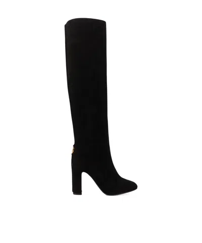 Dolce & Gabbana Chain Detail Suede Knee-high Boots In Black