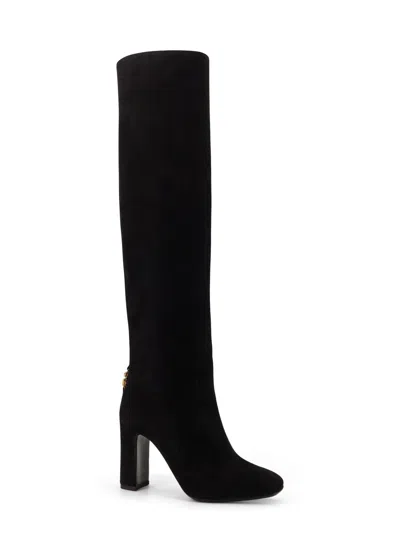Dolce & Gabbana Chain Detail Suede Knee-high Boots In Black