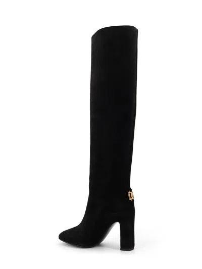 Dolce & Gabbana Chain Detail Suede Knee-high Boots In Black