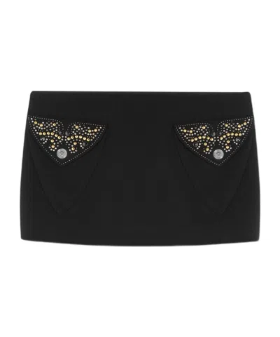 Versace Embellished-pocket Mini Skirt In Brown