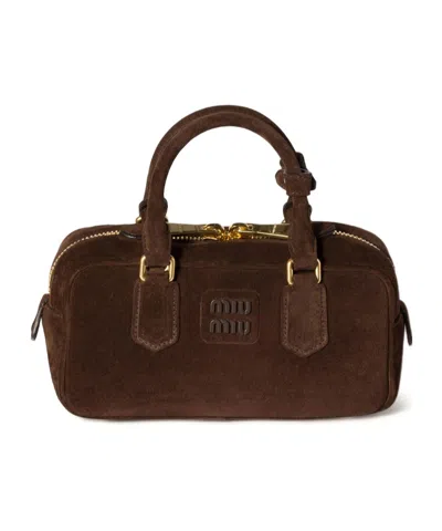 Miu Miu Arcadie Padded Suede Top-handle Bag In Brown