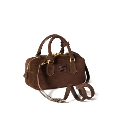 Miu Miu Arcadie Padded Suede Top-handle Bag In Brown