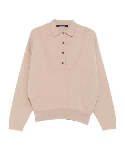 Jacquemus Polo Collar Knitwear With Ribbed Cuffs And Hem In Pink