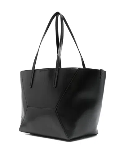 Brunello Cucinelli Geometric Panel Structured Tote Bag With Detachable Pouch In Black