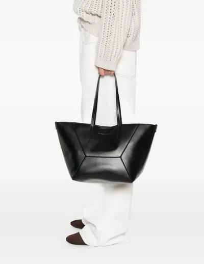 Brunello Cucinelli Geometric Panel Structured Tote Bag With Detachable Pouch In Black