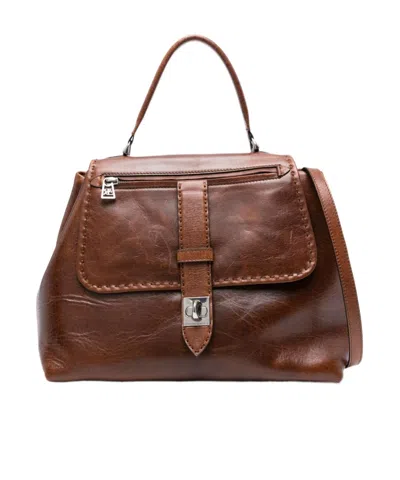 Ermanno Scervino Structured Brown Shoulder Bag With Silver-tone Hardware