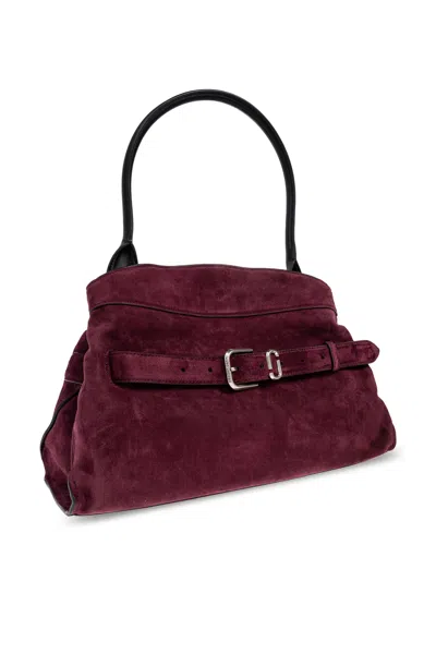 Marc Jacobs Suede Shoulder Bag With Buckle And Handle In Burgundy